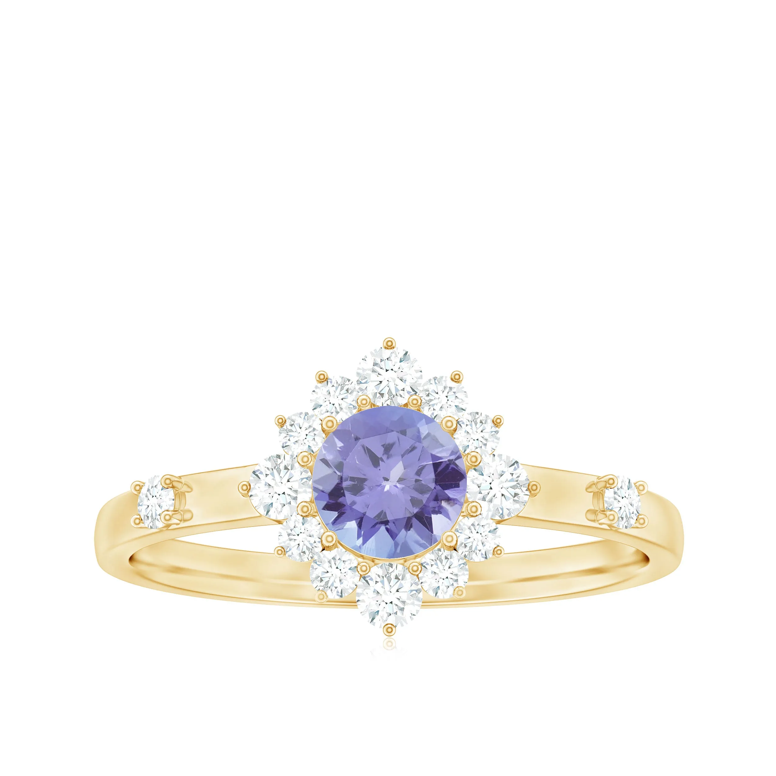 1 CT Round Tanzanite and Diamond Halo Engagement Ring