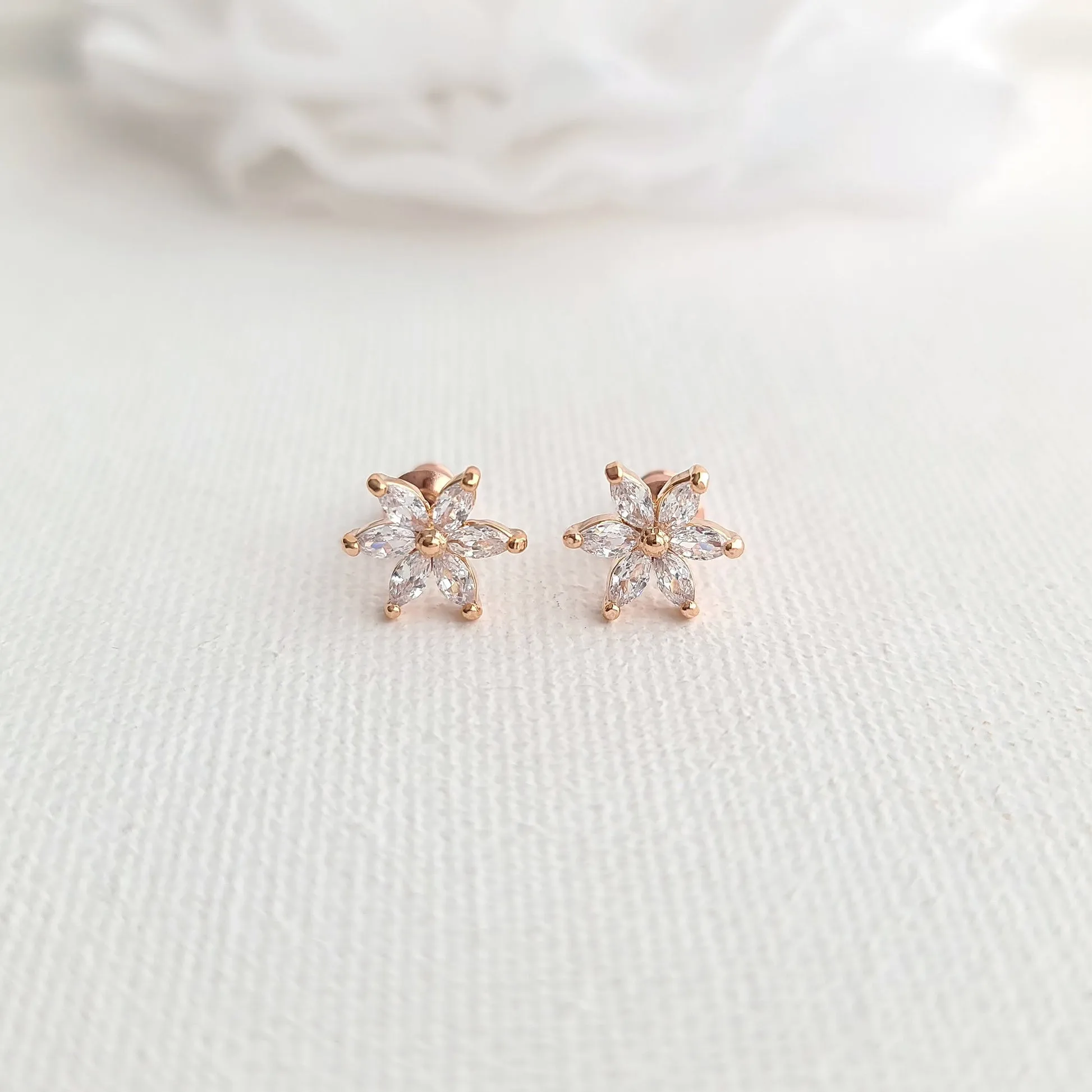 1.0 TCW Marquise Moissanite Flower Minimalist Earrings