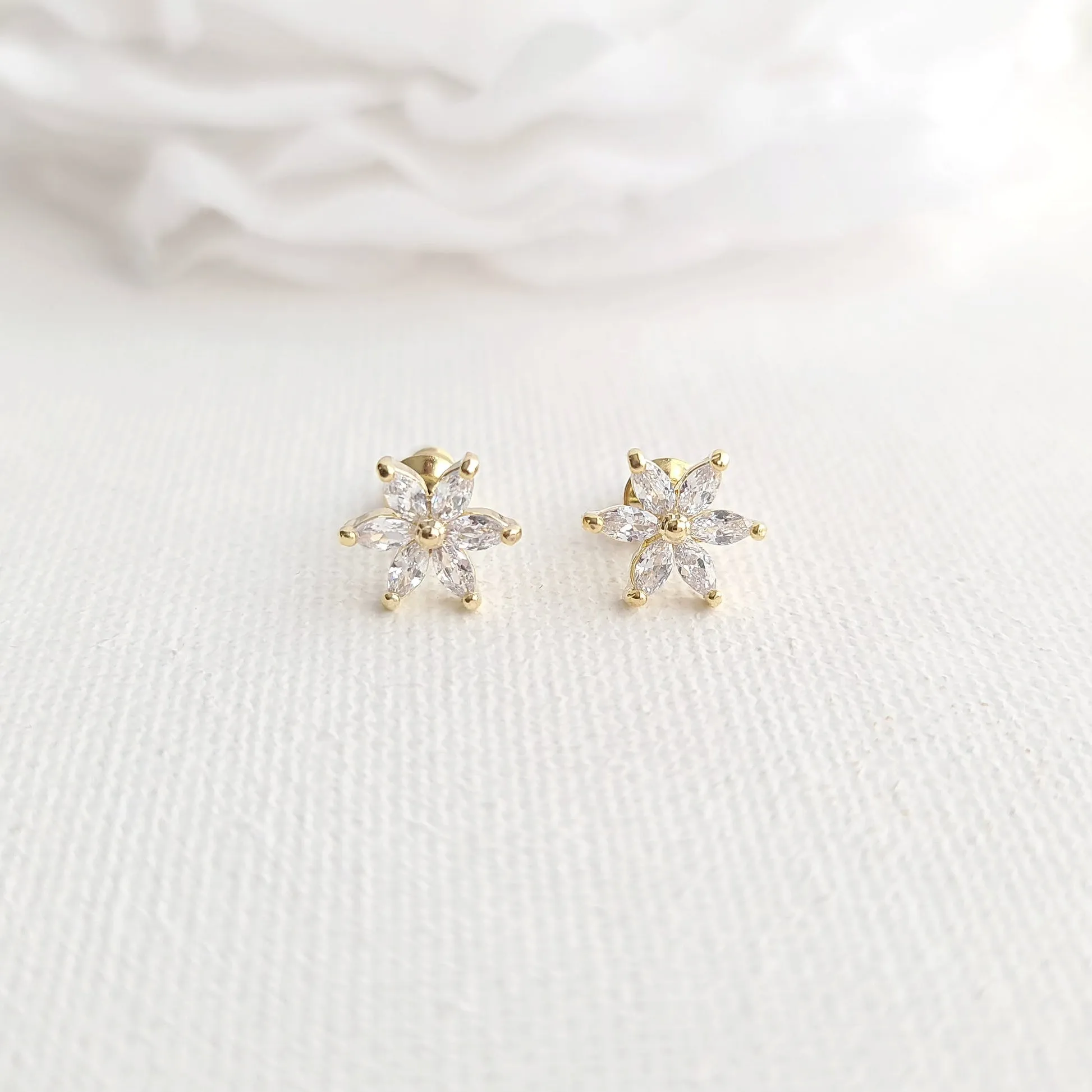 1.0 TCW Marquise Moissanite Flower Minimalist Earrings