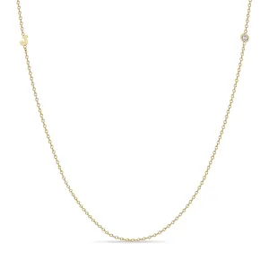 14k Itty Bitty Off-Center Initial Letter & Floating Diamond Necklace