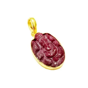 18K Gold Plated Natural Ruby July Birthstone Ganesh Pendant