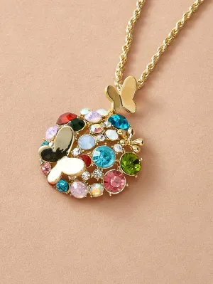 1pc Rhinestone Decor & Butterfly Charm Necklace Jewelry for Women Gift for Her