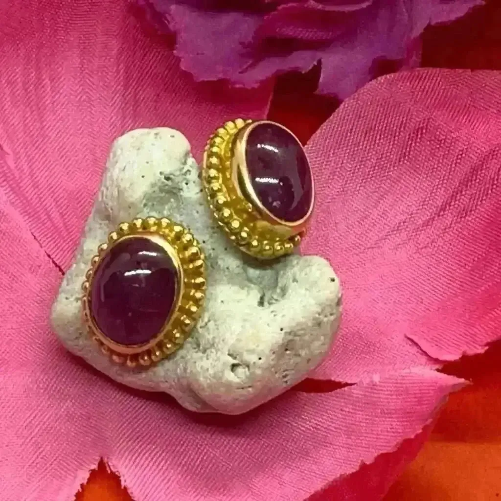 24 karat gold filigree ruby earrings