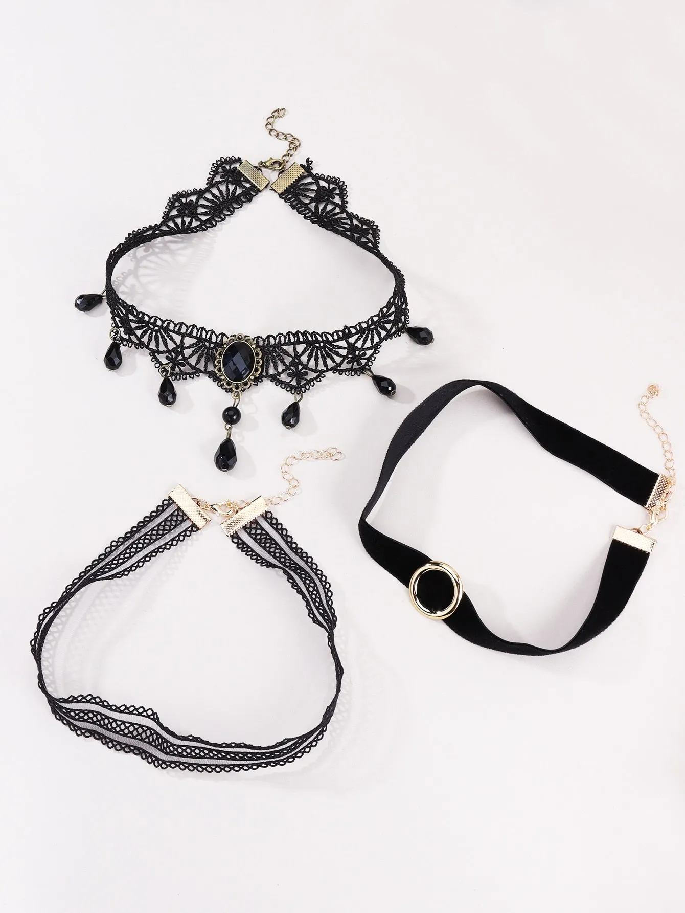 3pcs Hollow Out Choker Tassel Crystal Lace Necklace Elegant Jewelry Lace Jewelry