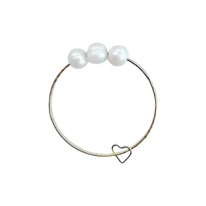 3pcs White Pearl Charms Bracelet, 7.5in