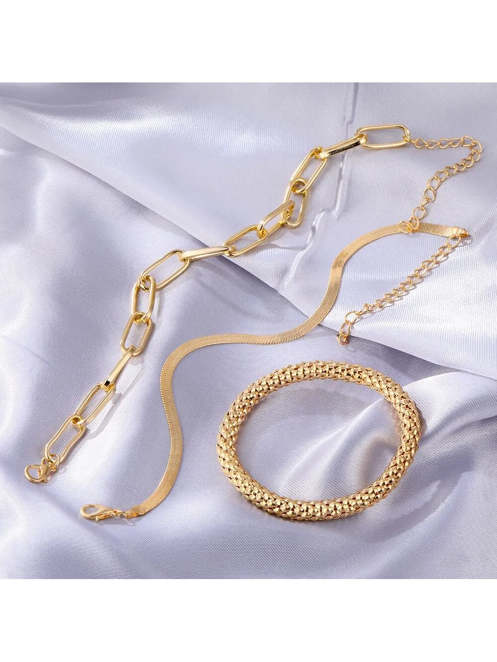 3pcs/set Fashionable Thick Chain & Snake Chain Design Bracelets