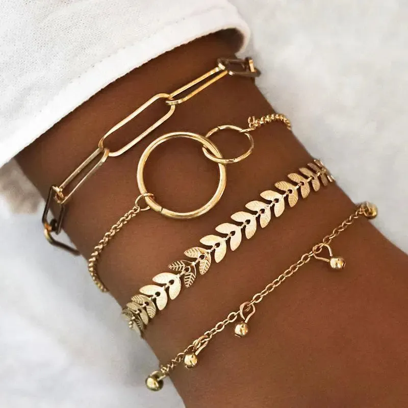 4PCS/Set Boho Geometric Tassel Chain Bracelet For Women MultiLayer Bangles Charm Party Wedding  Beach Jewelry Accessories Gifts