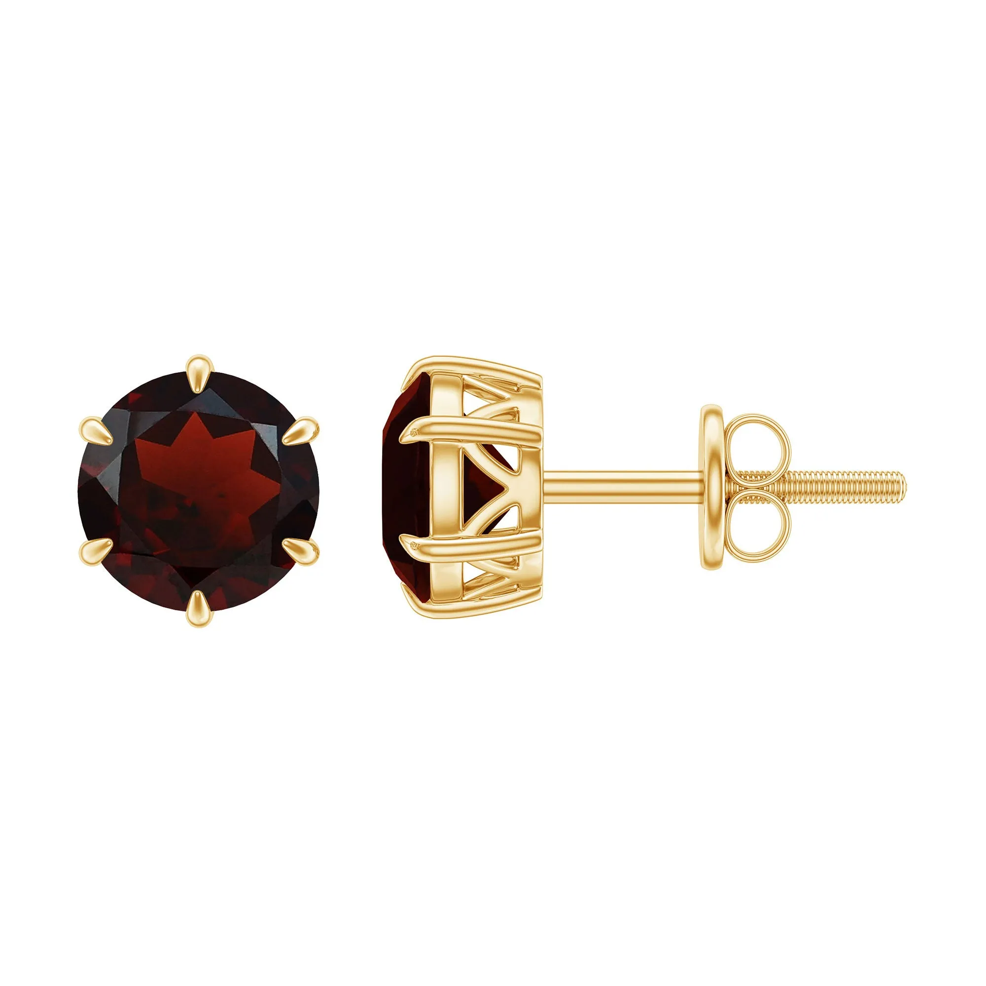 6 MM Claw Set Garnet Solitaire Stud Earrings