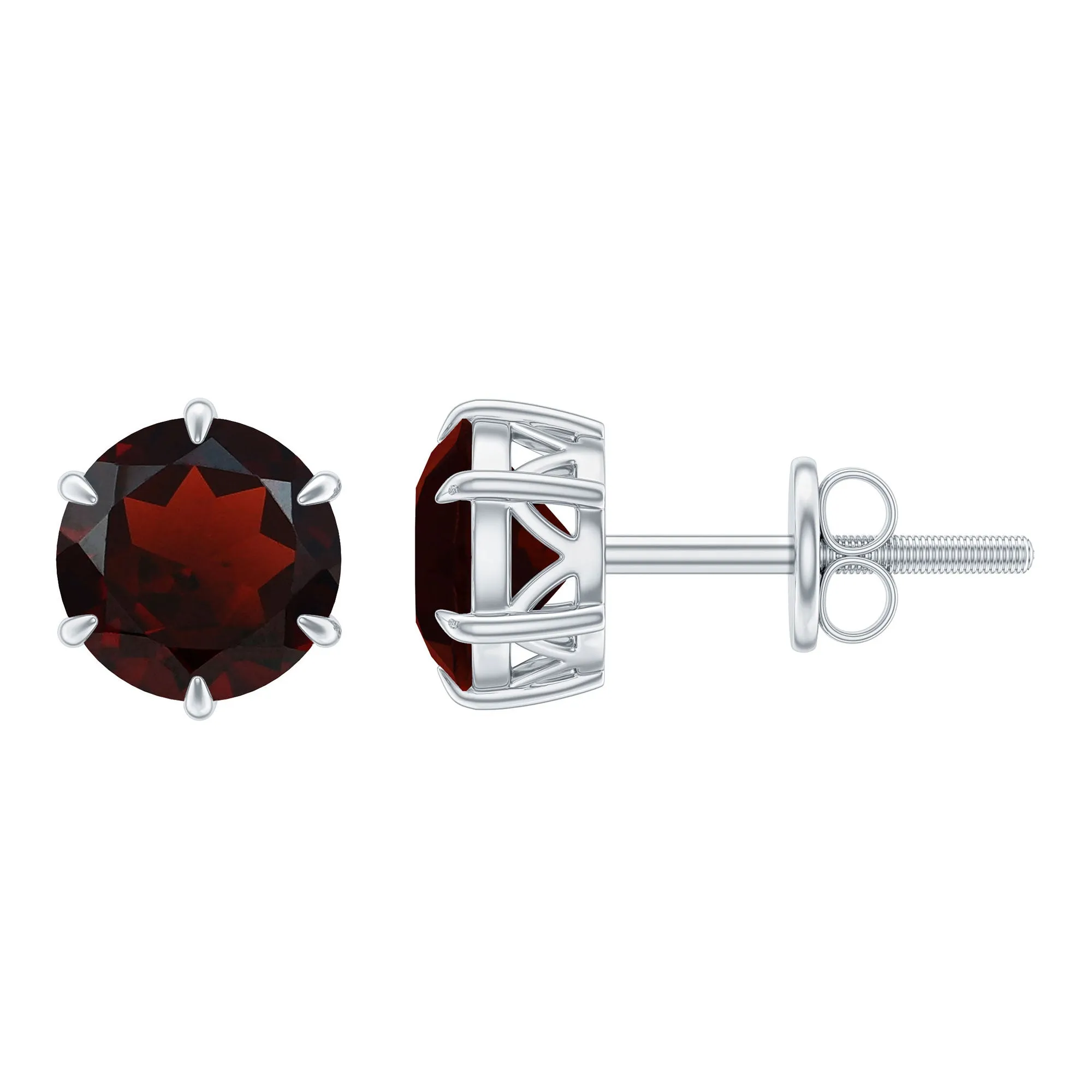 6 MM Claw Set Garnet Solitaire Stud Earrings