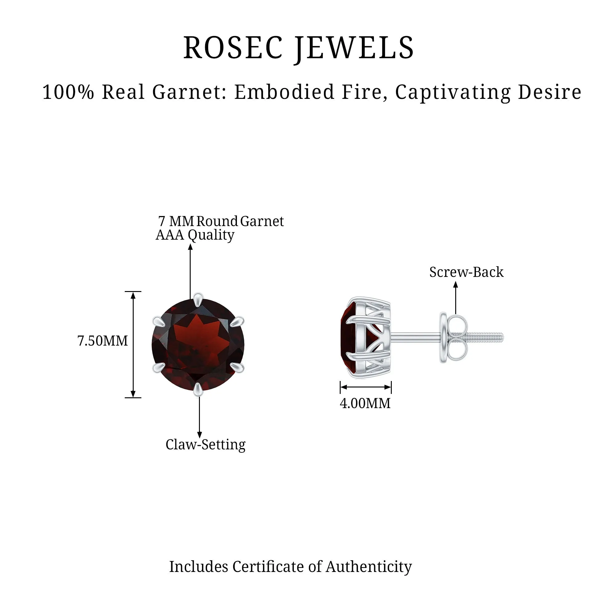 6 MM Claw Set Garnet Solitaire Stud Earrings