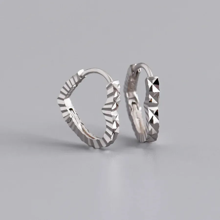 925 Sterling Silver Hoop Earrings Charm Jewelry - Heart Shaped - MD313