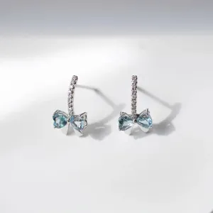 925 Sterling Silver Stud Earrings Charm Jewelry - Ocean Blue Bowknot - Xm375