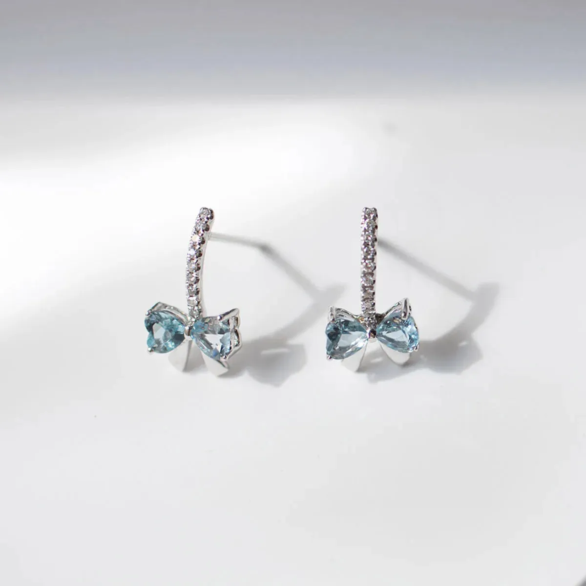 925 Sterling Silver Stud Earrings Charm Jewelry - Ocean Blue Bowknot - Xm375