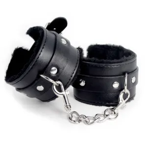 Adjustable Leather Faux Fur Lined Wrist Cuffs