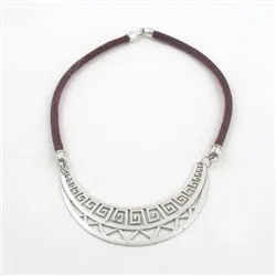 Affordable Tribal Necklace Silver Statement Sparkly Maroon Cord