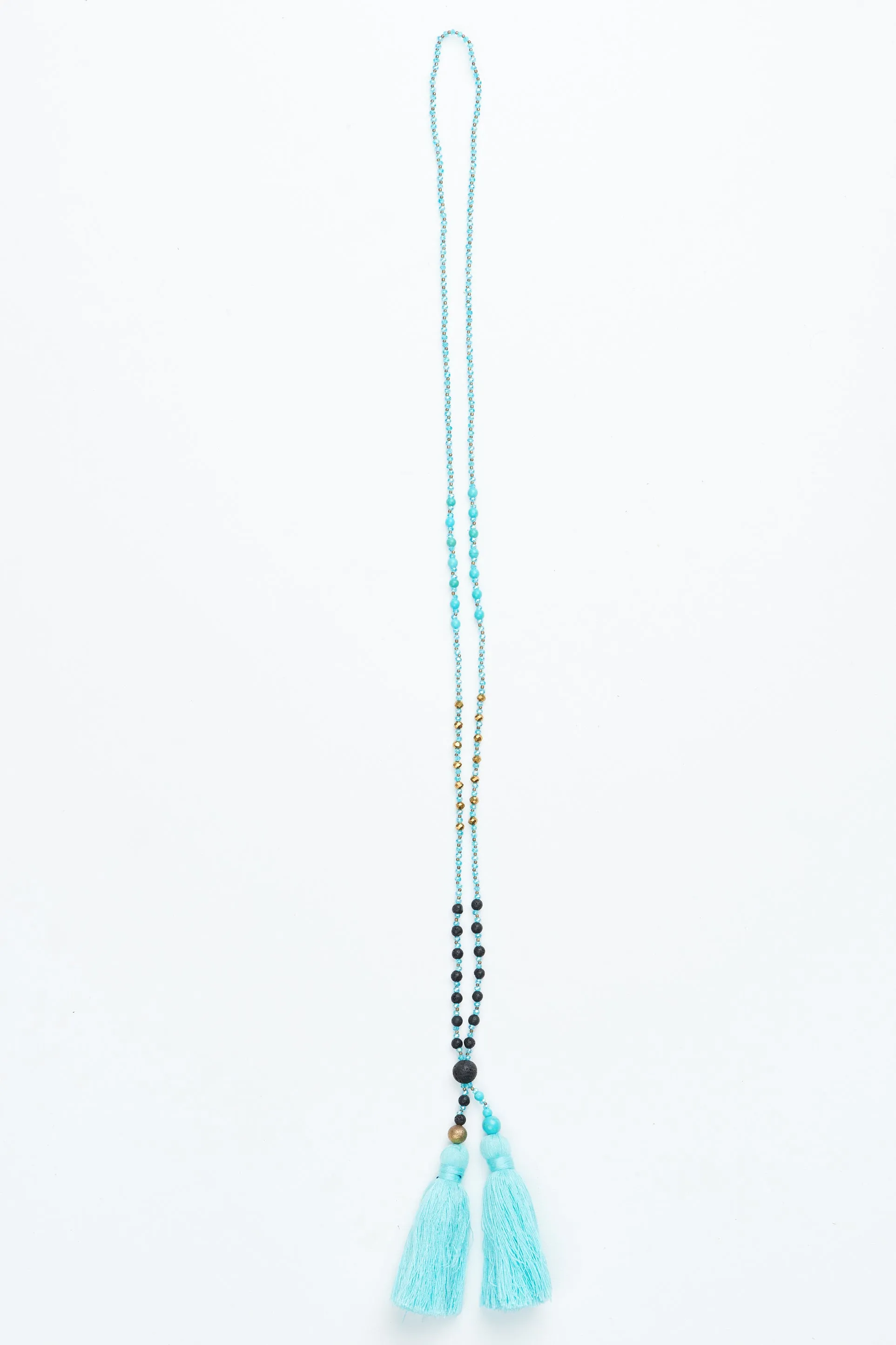 Aqua Multi Beaded Double Tassel Necklace