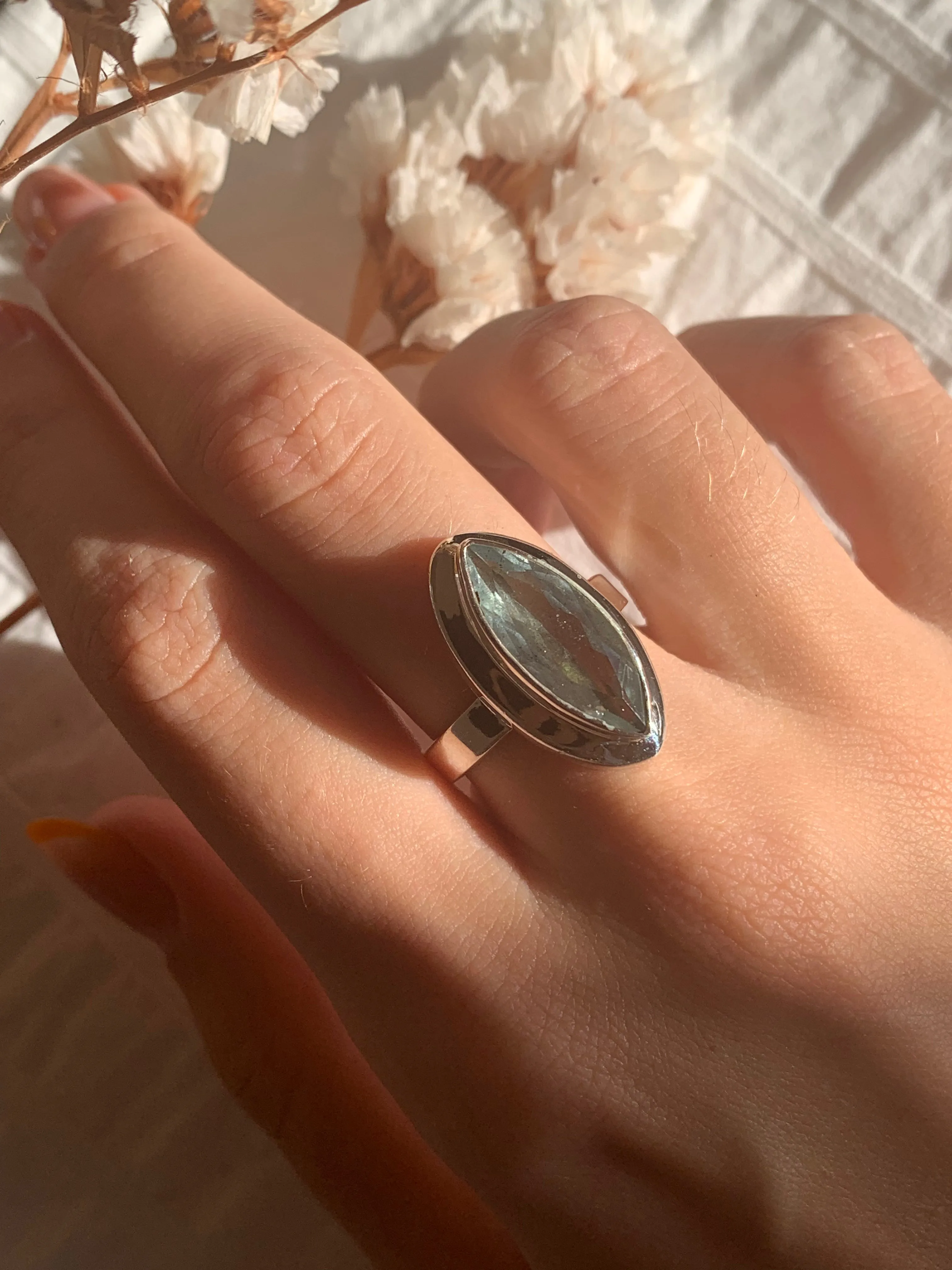 Aquamarine Ansley Ring - Long Marquise (US 8)