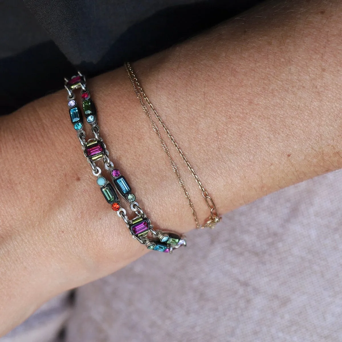 Architectural Petite Double Line Bracelet - Multicolor