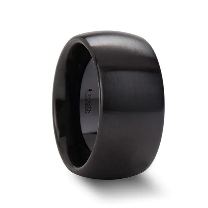 ATTOR | Black Ceramic Ring, Brushed Domed, 8mm, 10mm, 12mm