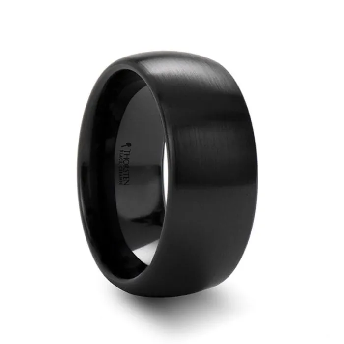 ATTOR | Black Ceramic Ring, Brushed Domed, 8mm, 10mm, 12mm