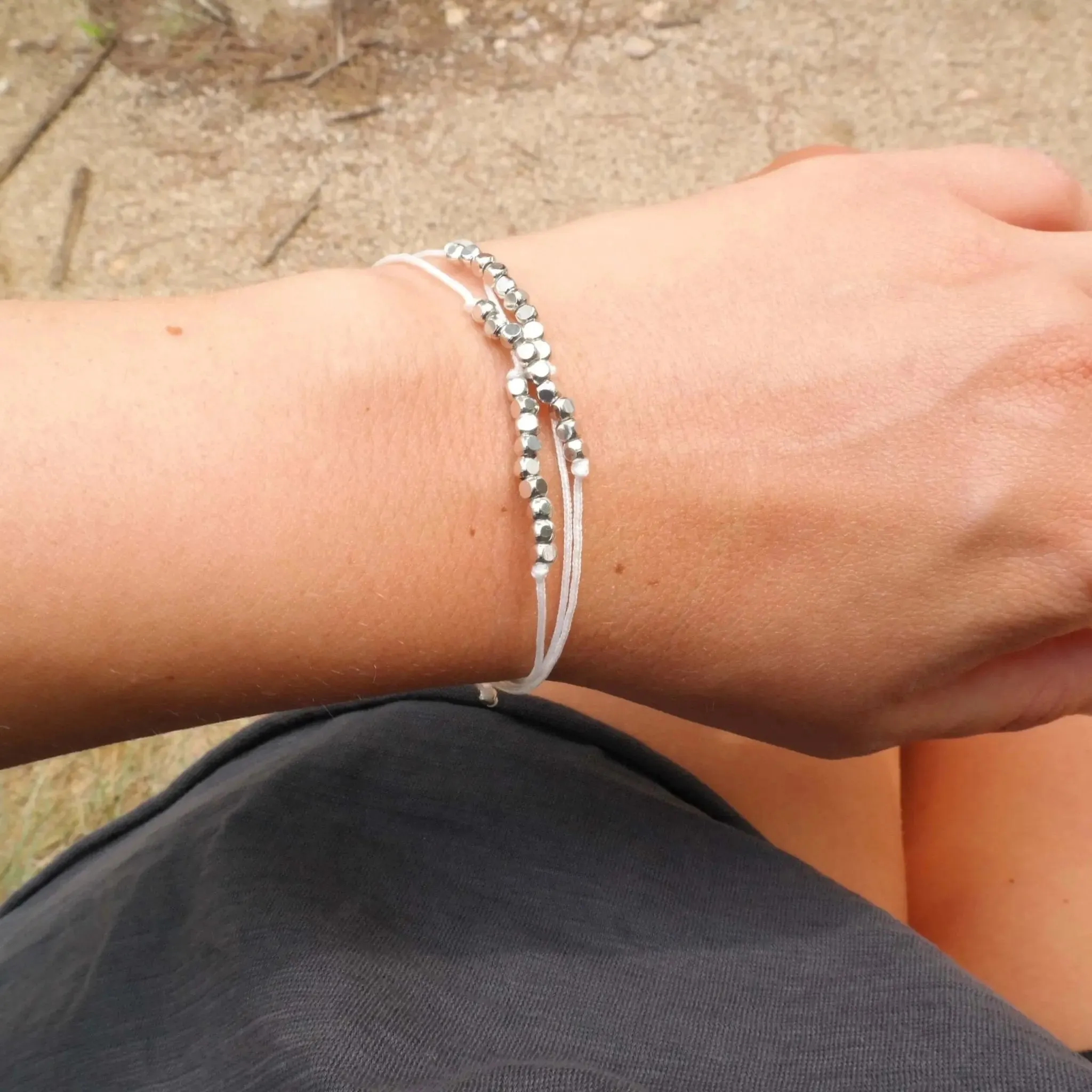 Beach Bracelets with Silver Cube Beads