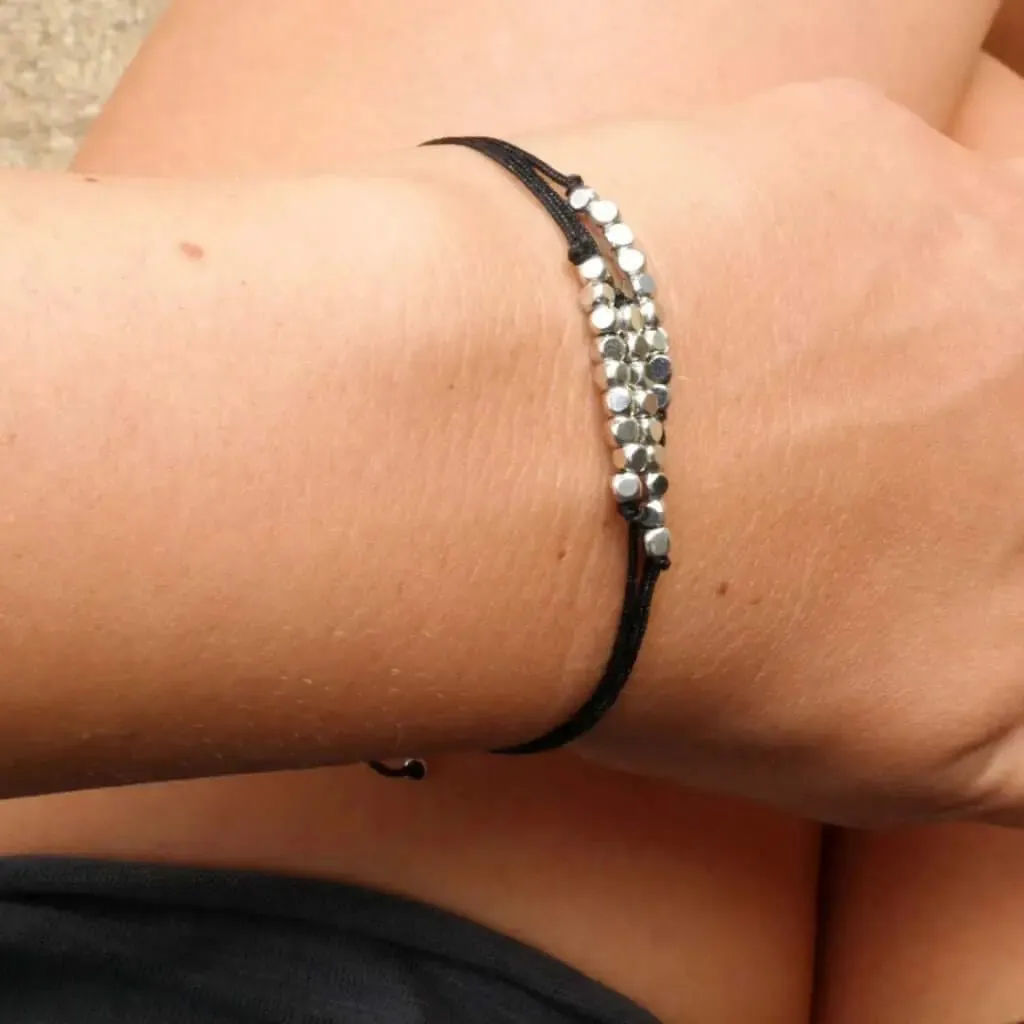 Beach Bracelets with Silver Cube Beads