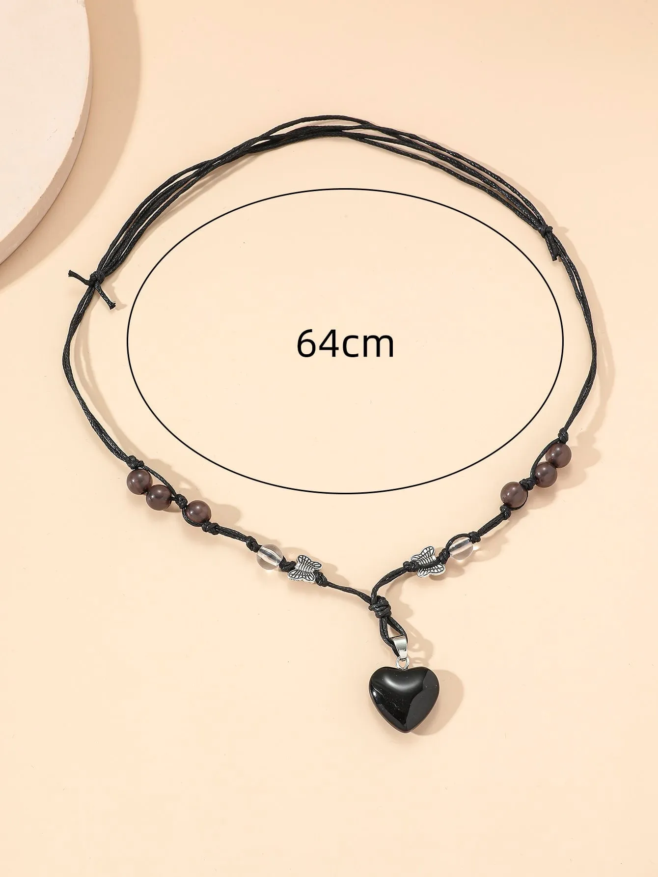 Bead & Butterfly Decor Heart Charm Necklace for Women Girls Accessories Jewelry