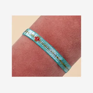 BEADED BRACELET NARROW - AQUA & GOLD WITH DIAMOND