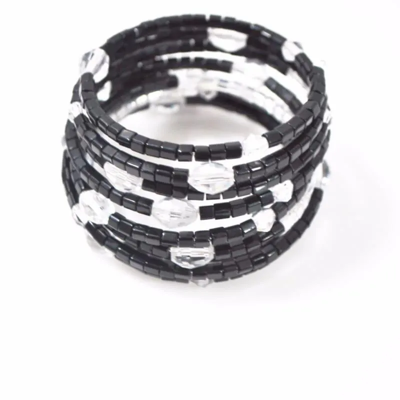 Black and Crystal Custom Handmade Wrap Around Bracelets