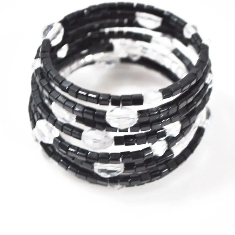 Black and Crystal Custom Handmade Wrap Around Bracelets