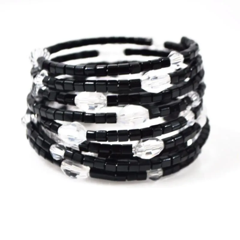 Black and Crystal Custom Handmade Wrap Around Bracelets