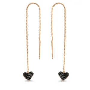 Black Silver Minimalist Heart Threader Earrings