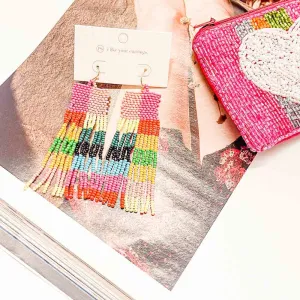 Boho Beaded Fringe Colorblock Earrings