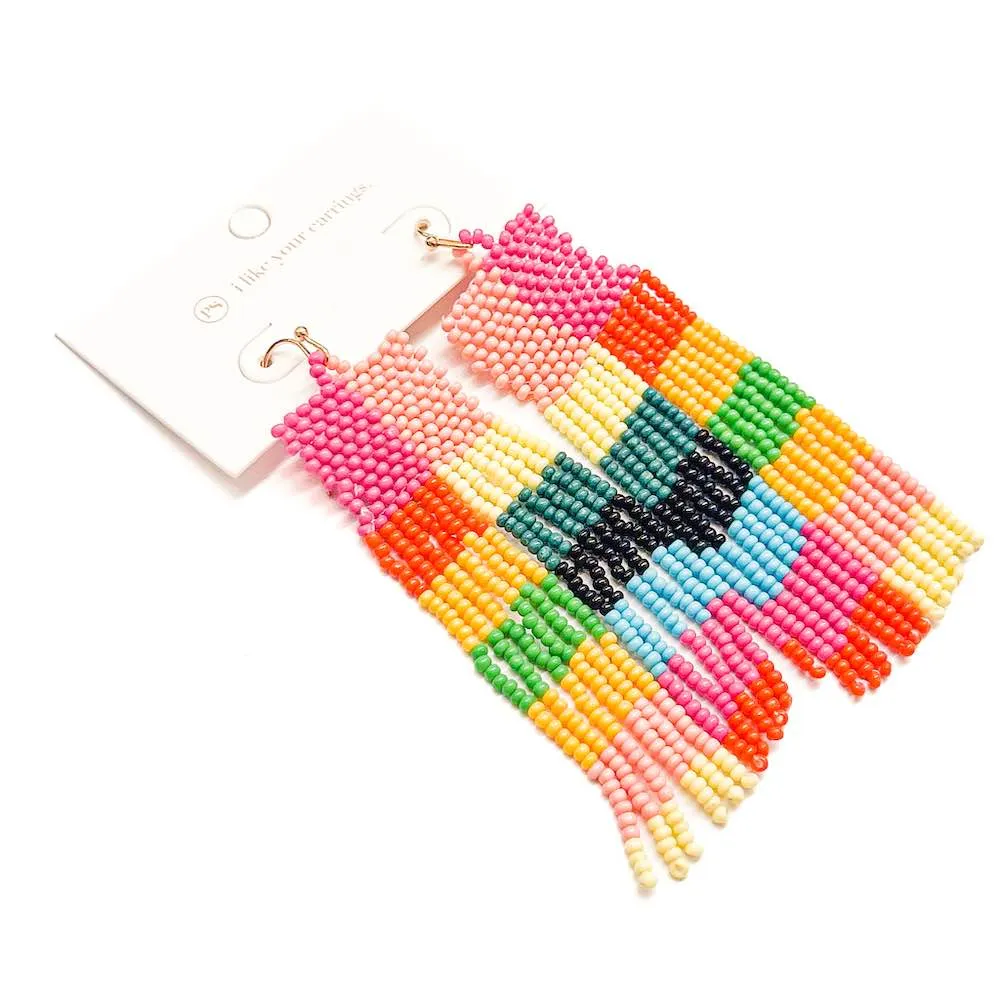 Boho Beaded Fringe Colorblock Earrings