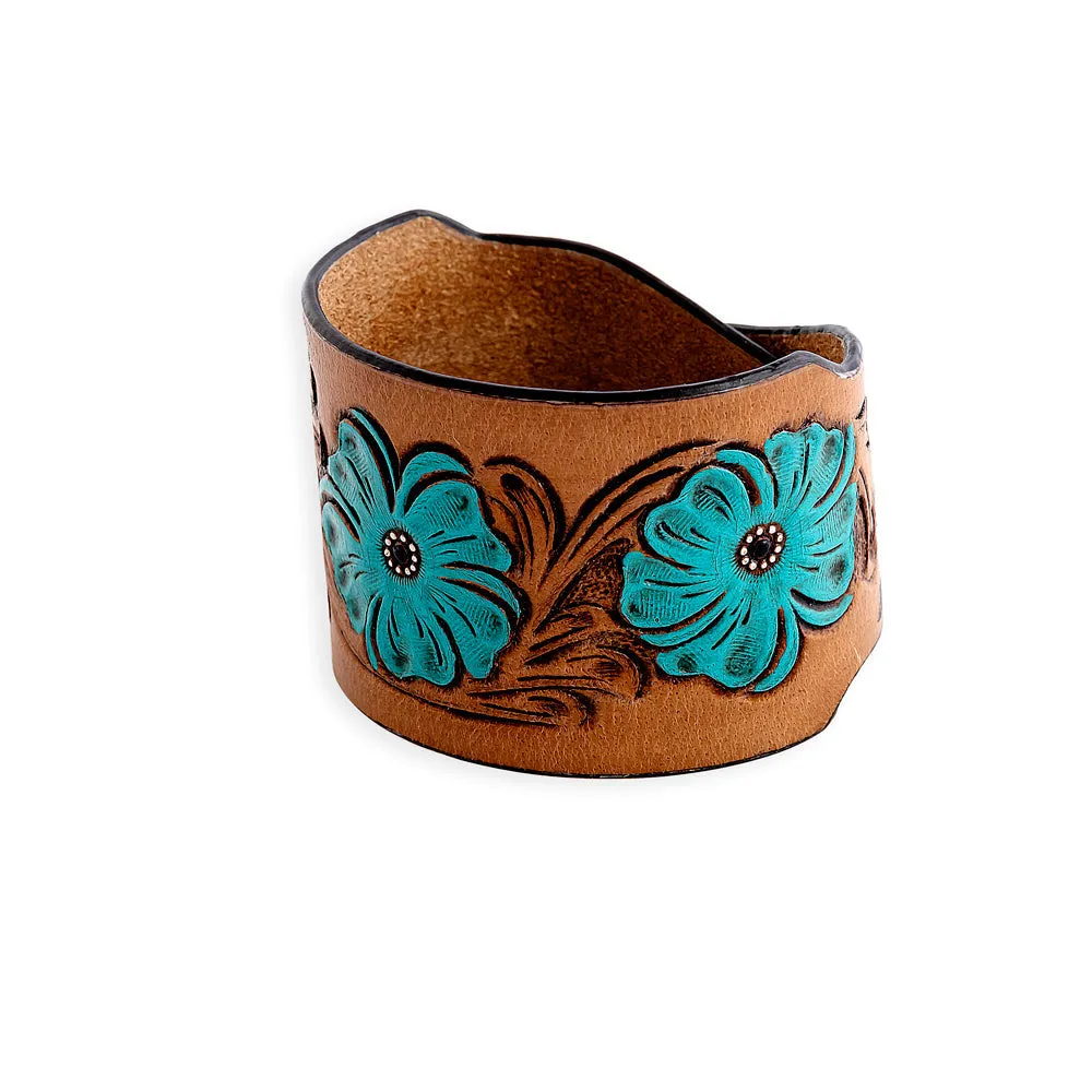 Bold Blossom Leather Cuff Bracelet