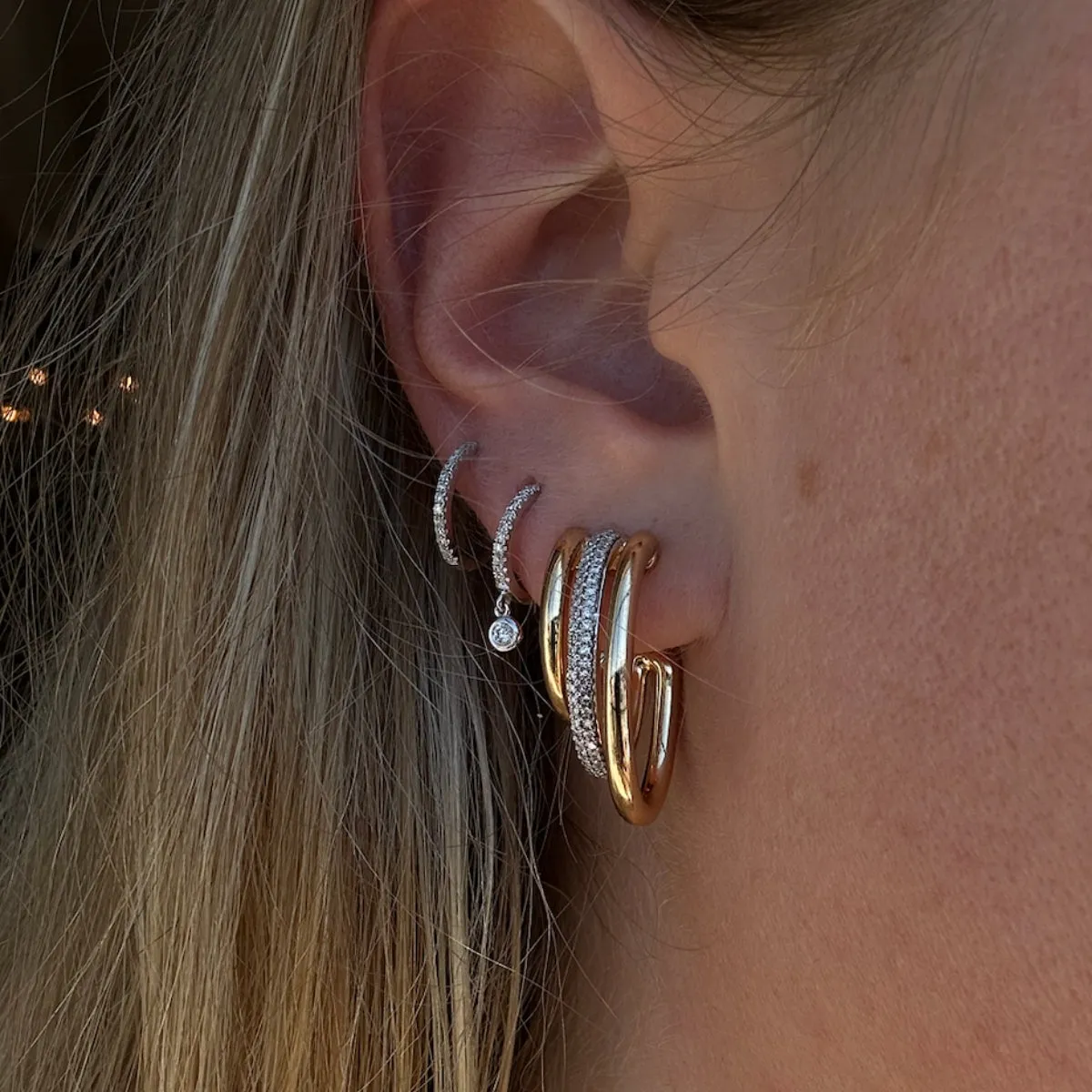 Bold Gold & Diamond Trio Hoop Studs