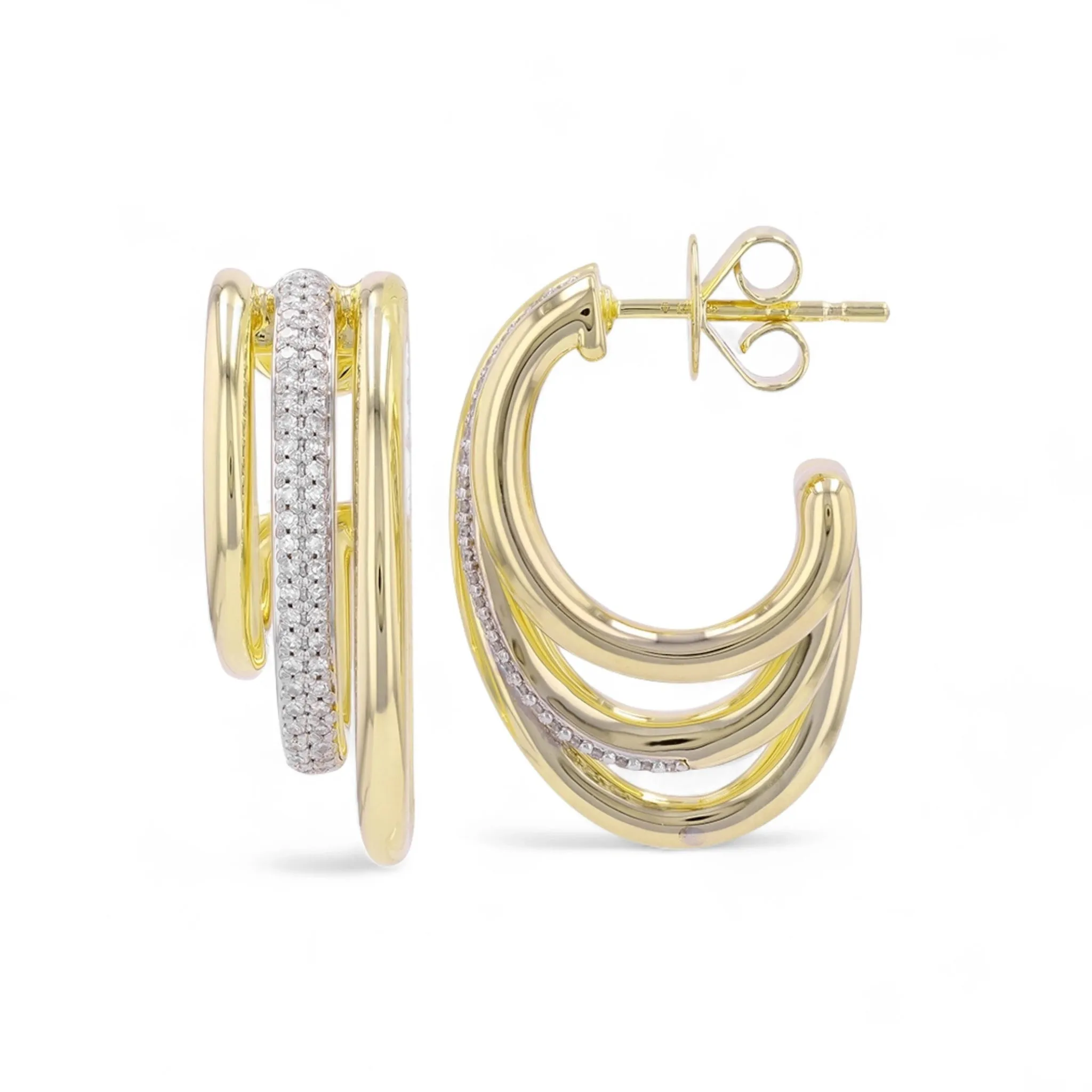 Bold Gold & Diamond Trio Hoop Studs