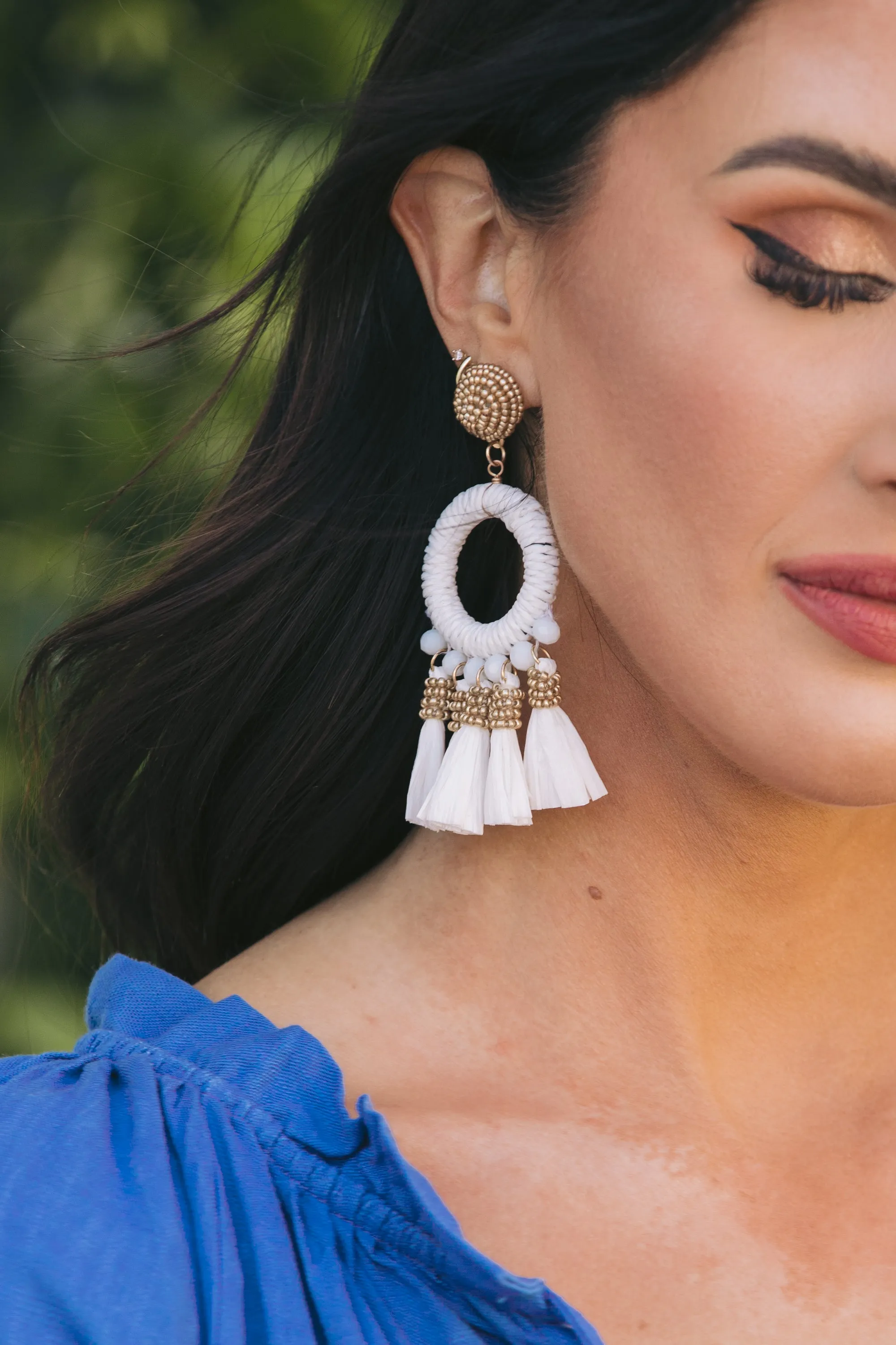 Bold Love White Tassel Earrings