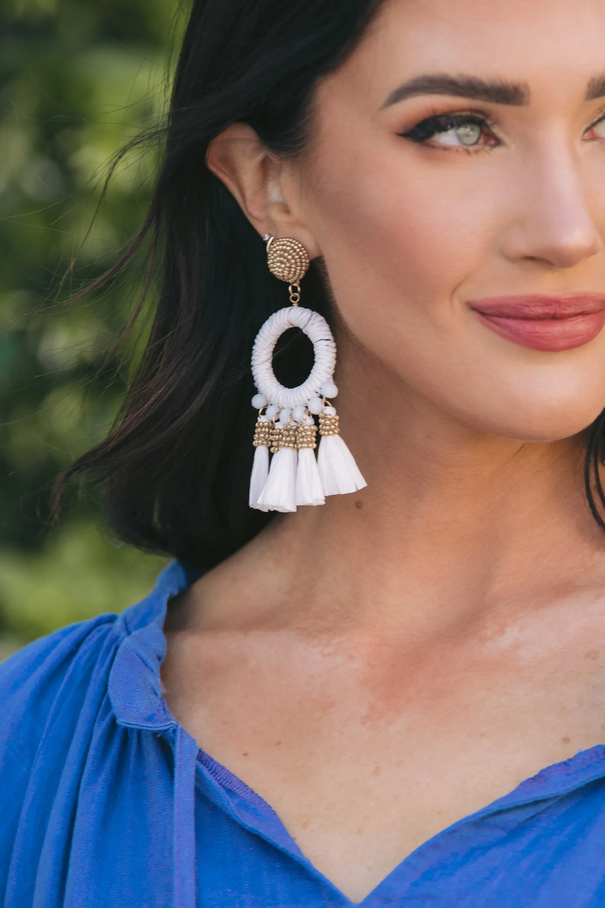 Bold Love White Tassel Earrings