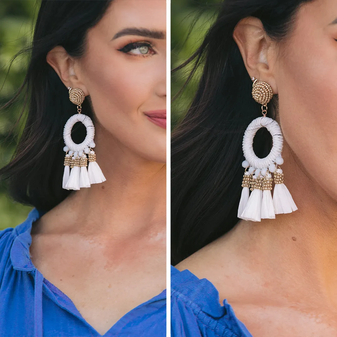 Bold Love White Tassel Earrings