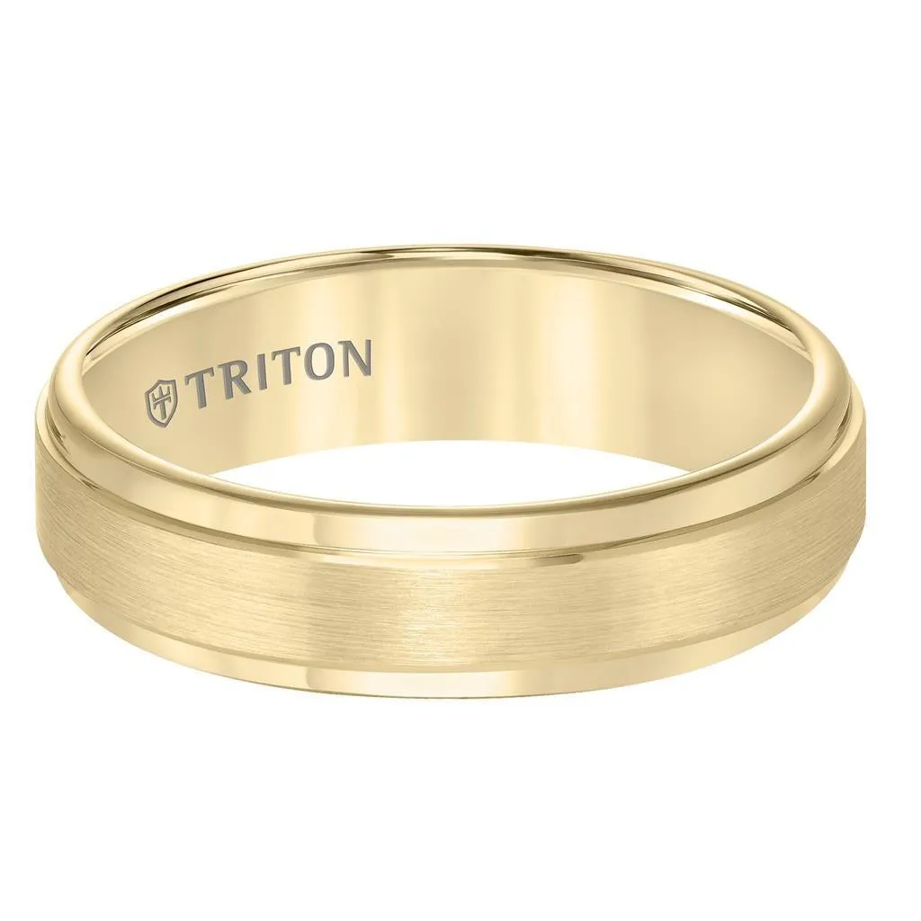 BOYD Yellow Tungsten Carbide Step Edge Comfort Fit Band with Satin Finish Center by Triton Rings - 6mm