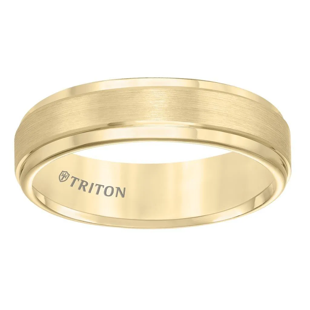 BOYD Yellow Tungsten Carbide Step Edge Comfort Fit Band with Satin Finish Center by Triton Rings - 6mm