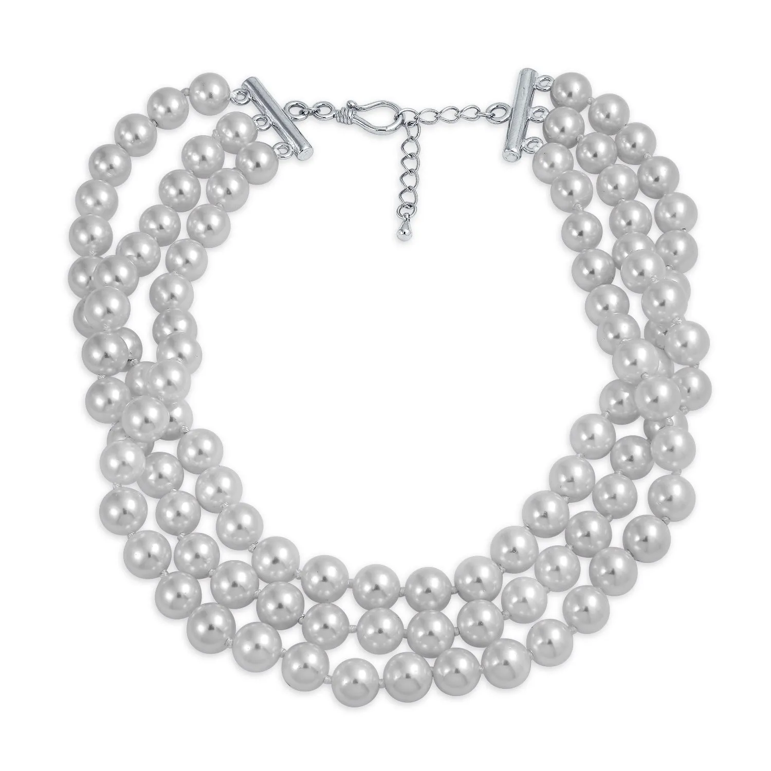 Bridal Necklace Hand Knotted 3-Row Grey Pink White Pearl Strand Choker Collar