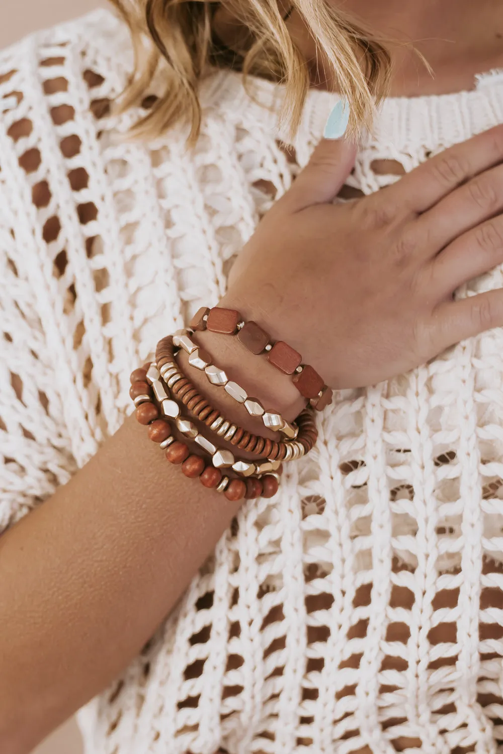 Chunky Boho Bracelet Stack, Brown