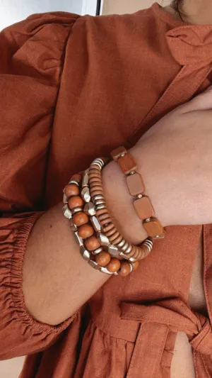 Chunky Boho Bracelet Stack, Brown