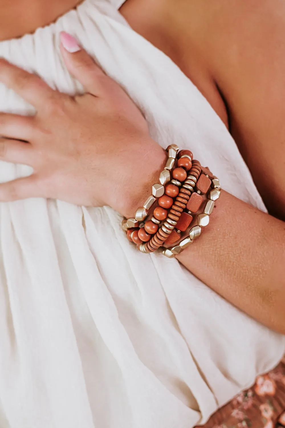 Chunky Boho Bracelet Stack, Brown