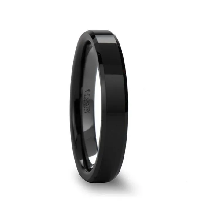 CITAR | Black Ceramic Ring, Brushed, Beveled, 4mm, 6mm, 8mm