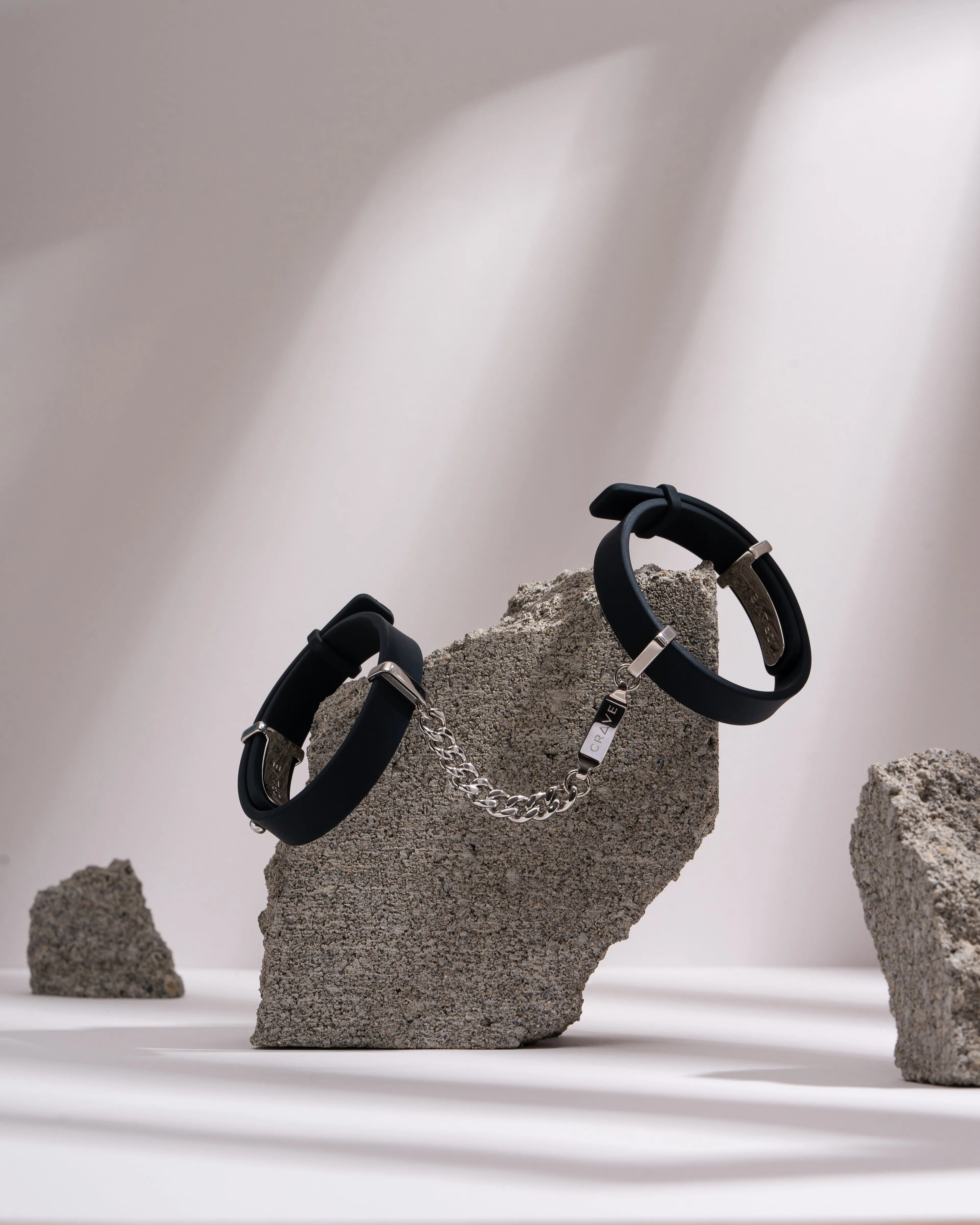 CRAVE ID CUFFS (BLACK SILICONE & SILVER)