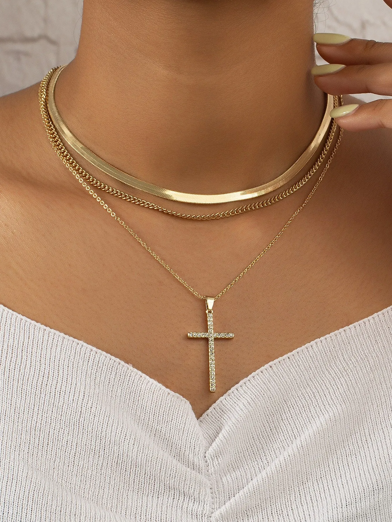 Cross Charm Layered Necklace for Women Girls Accessories Jewelry Gifts Gift for