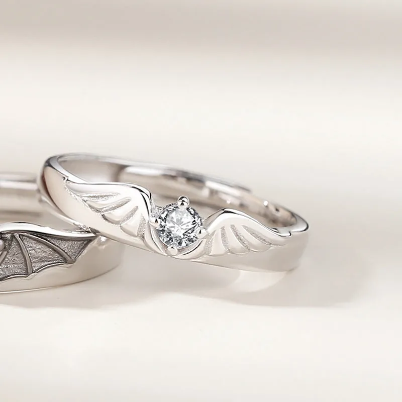 Custom Angel Demon Wings Wedding Bands for two